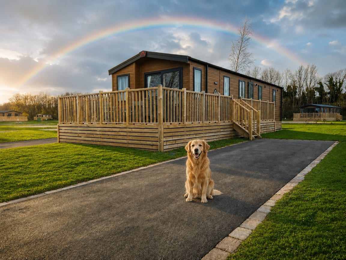 The Debonair lodge glowing at golden hour